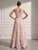A Line Satin Square Neck Sleeveless Long Evening Dresses