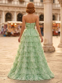 A Line Tiered Sweetheart Sleeveless Long Evening Dresses with Slit