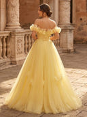 Tulle A Line Off Shoulder Sleeveless Long Evening Dresses with Flower