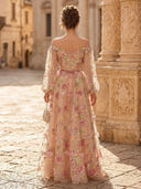 A Line Round Neck Long Sleeves Evening Dresses with Bow
