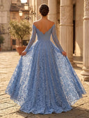 A Line Off Shoulder Long Sleeves Evening Dresses with Slit