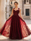 A Line Sweetheart Sleeveless Long Evening Dresses with Lace Appliques