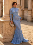 Lace Mermaid High Neck Long Sleeves Evening Dresses