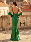 Mermaid Square Neck Sleeveless Long Evening Dresses with Cape