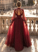 A Line Hollow Out High Neck Long Sleeves Evening Dresses
