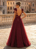 A Line V Neck Sleeveless Long Evening Dresses with Flower