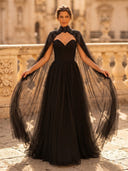 A Line Sweetheart Sleeveless Long Evening Dresses with Cape