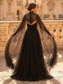 A Line Sweetheart Sleeveless Long Evening Dresses with Cape
