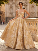 Ball Gown Strapless Sleeveless Long Evening Dresses with Bow