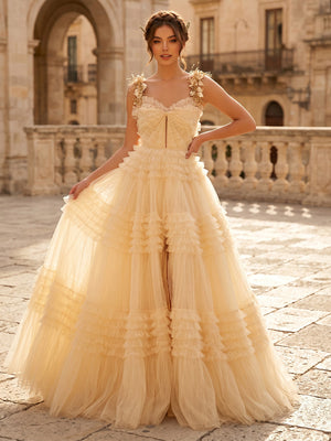 A Line Sweetheart Sleeveless Long Evening Dresses with Slit