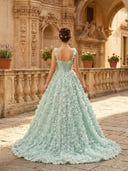 A Line Square Neck Sleeveless Long Evening Dresses with Flower