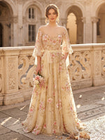 A Line High Neck 3/4 Sleeves Long Evening Dresses with Pockets