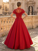 A Line High Neck Sleeveless Long Evening Dresses with Beads