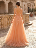 A Line Square Neck Sleeveless Long Evening Dresses with Flower