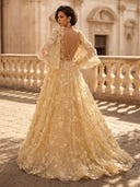 A Line Deep V Neck Half Sleeves Long Evening Dresses with Flower