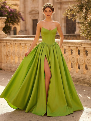 A Line Sweetheart Sleeveless Long Evening Dresses with Slit