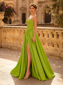 A Line Sweetheart Sleeveless Long Evening Dresses with Slit