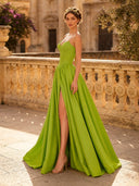 A Line Sweetheart Sleeveless Long Evening Dresses with Slit