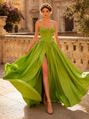A Line Sweetheart Sleeveless Long Evening Dresses with Slit
