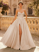 A Line Sweetheart Sleeveless Long Evening Dresses with Slit