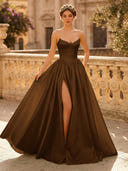 A Line Sweetheart Sleeveless Long Evening Dresses with Slit
