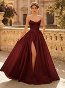 A Line Sweetheart Sleeveless Long Evening Dresses with Slit