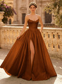 A Line Sweetheart Sleeveless Long Evening Dresses with Slit