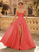 A Line Sweetheart Sleeveless Long Evening Dresses with Slit