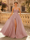 A Line Sweetheart Sleeveless Long Evening Dresses with Slit