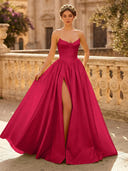 A Line Sweetheart Sleeveless Long Evening Dresses with Slit