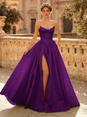 A Line Sweetheart Sleeveless Long Evening Dresses with Slit