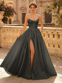 A Line Sweetheart Sleeveless Long Evening Dresses with Slit