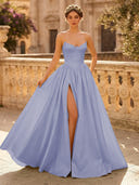 A Line Sweetheart Sleeveless Long Evening Dresses with Slit