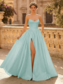 A Line Sweetheart Sleeveless Long Evening Dresses with Slit