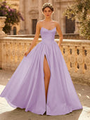 A Line Sweetheart Sleeveless Long Evening Dresses with Slit