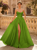 A Line Sweetheart Sleeveless Long Evening Dresses with Slit