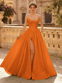 A Line Sweetheart Sleeveless Long Evening Dresses with Slit