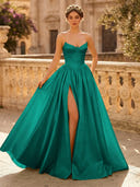 A Line Sweetheart Sleeveless Long Evening Dresses with Slit