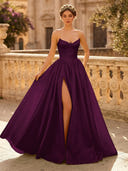 A Line Sweetheart Sleeveless Long Evening Dresses with Slit