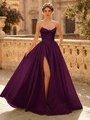 A Line Sweetheart Sleeveless Long Evening Dresses with Slit