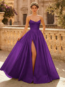 A Line Sweetheart Sleeveless Long Evening Dresses with Slit