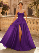 A Line Sweetheart Sleeveless Long Evening Dresses with Slit