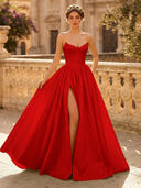 A Line Sweetheart Sleeveless Long Evening Dresses with Slit