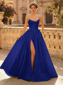 A Line Sweetheart Sleeveless Long Evening Dresses with Slit