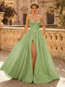 A Line Sweetheart Sleeveless Long Evening Dresses with Slit