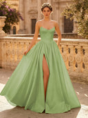 A Line Sweetheart Sleeveless Long Evening Dresses with Slit