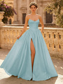 A Line Sweetheart Sleeveless Long Evening Dresses with Slit