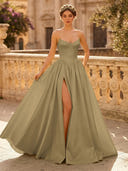 A Line Sweetheart Sleeveless Long Evening Dresses with Slit