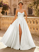 A Line Sweetheart Sleeveless Long Evening Dresses with Slit