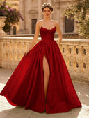 A Line Sweetheart Sleeveless Long Evening Dresses with Slit